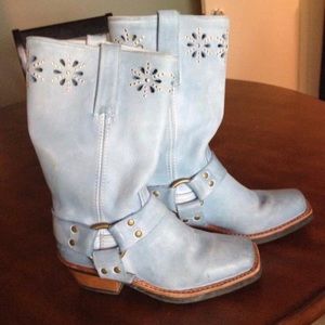 Vintage Sky Blue Frye Boots, size 5